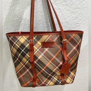 Dooney & Bourke Leather Tote Bag | Brown Plaid